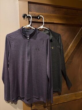 2 Under Armour Men’s Long-Sleeve 1/4 Zip Pullover - Purple & green